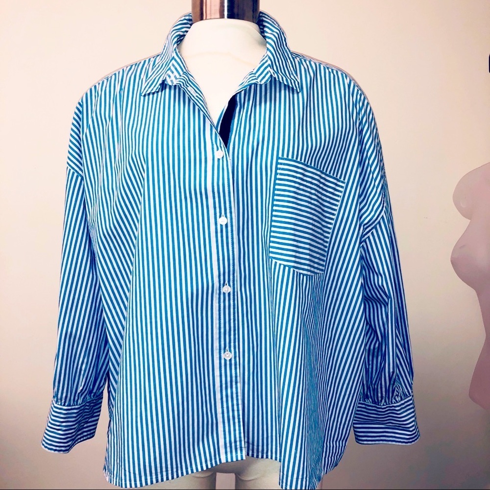 J Crew Boxy Button Down Stripe Shirt size Large